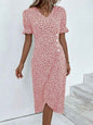 Slim-fit Women's Geometric Collage Bubble Sleeves Irregular hem Dress Sub Female Split Dress Summer Floral dress