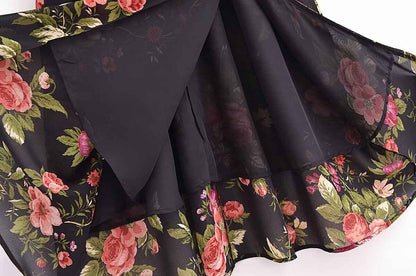 Slim and sexy side split waist mid-length dress, French retro square collar Print Chiffon Dress