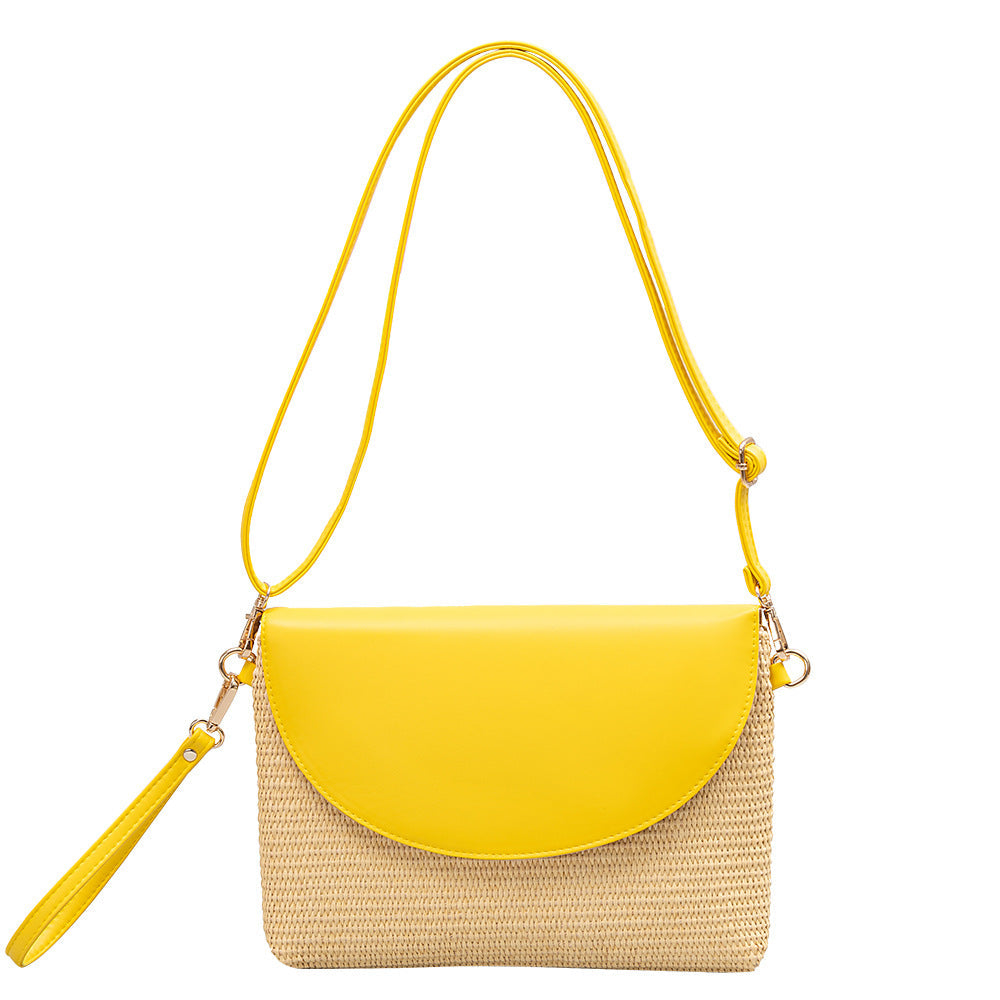 Holiday straw bag, small solid color shoulder bag, small crossbody beach bag, seaside beach bag evening clutch woven bag