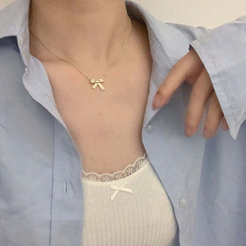 Bowknot Rhinestone Chain Pendant Necklace