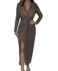 Women's Temperament Sequins Low V-Neck Long Sleeve New Year's Party Dress