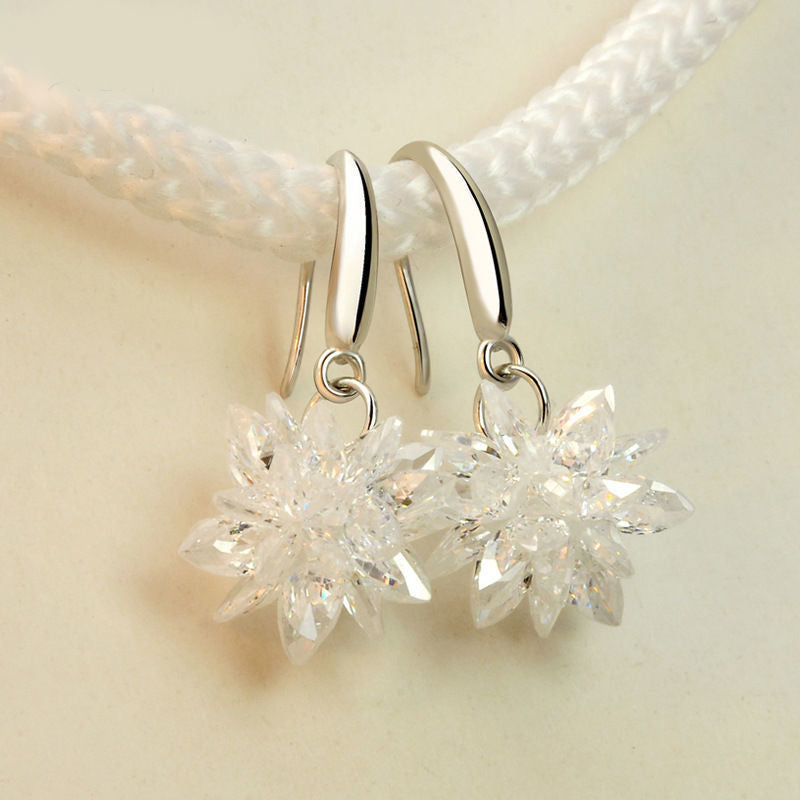 Handmade Long Tassels Flower Ball Crystal Hook Earrings
