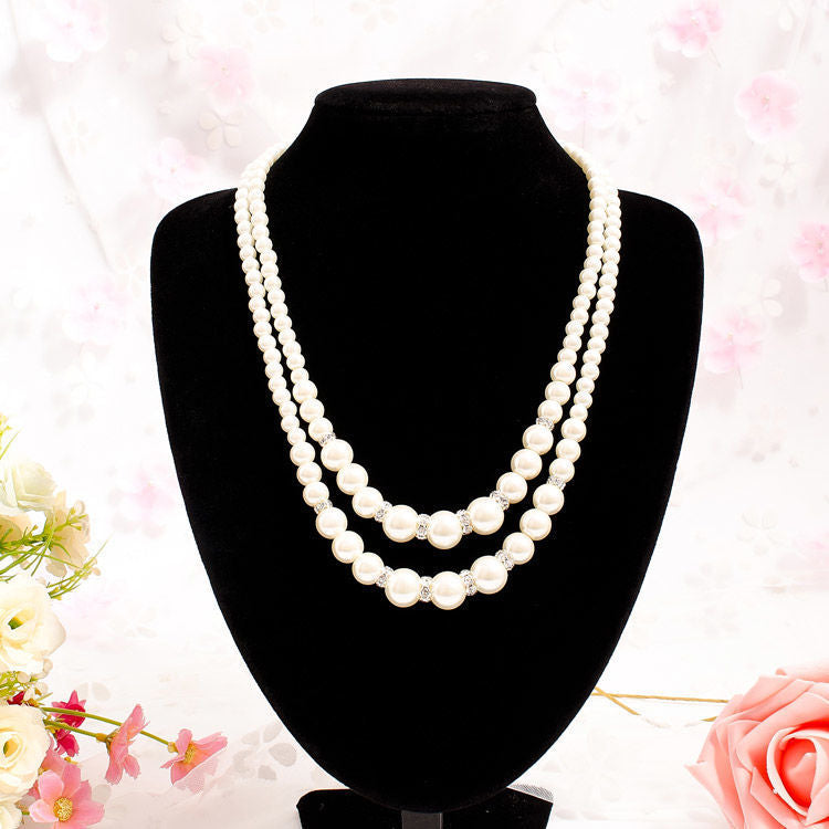 Multi-Layer Pearl Statement Bridal Choker Necklace for Wedding Party Jewelry