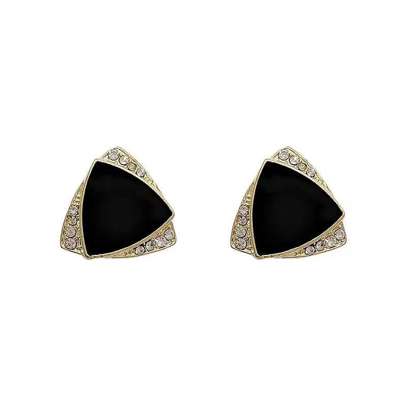 Black Enamel Triangle Stud Earrings