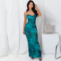 Women's Summer Sexy Backless Tie-Waist Bodycon Printed Spaghetti Strap Dress