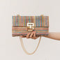 Bag ladies holiday shoulder bag, chain flip lock square purse, straw bag hobo shoulder bag women