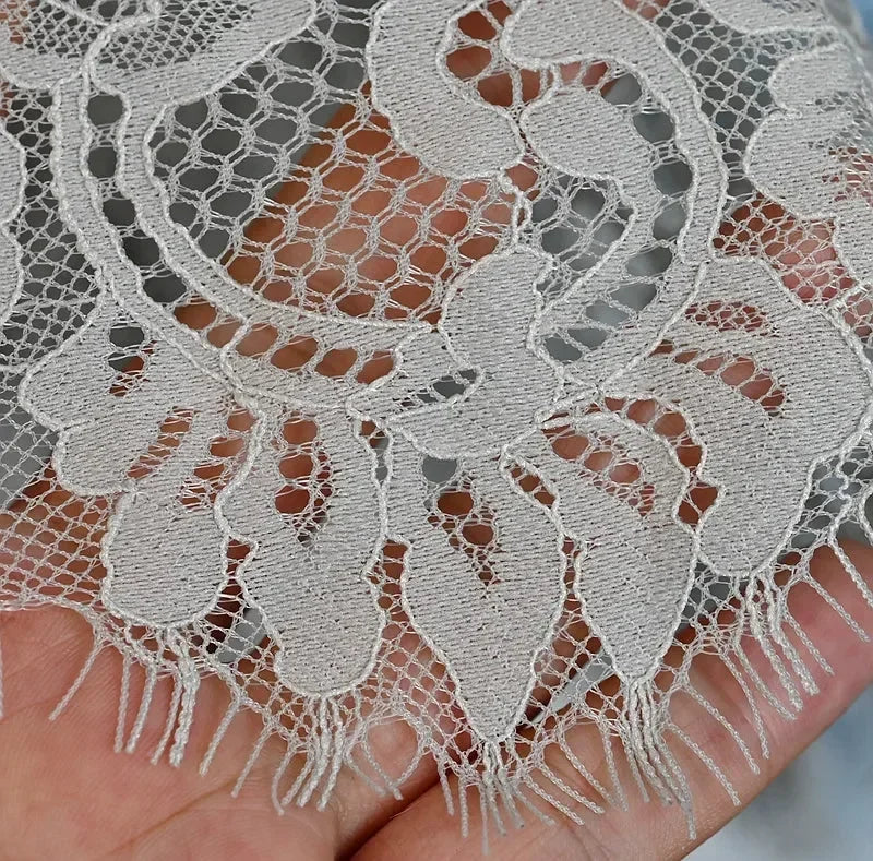 3Meters/lot Off White French Chantilly Lace Fabric , Eyelash Embroidery Lace Craft Bridal Veil Lace Accessory 150cm Width