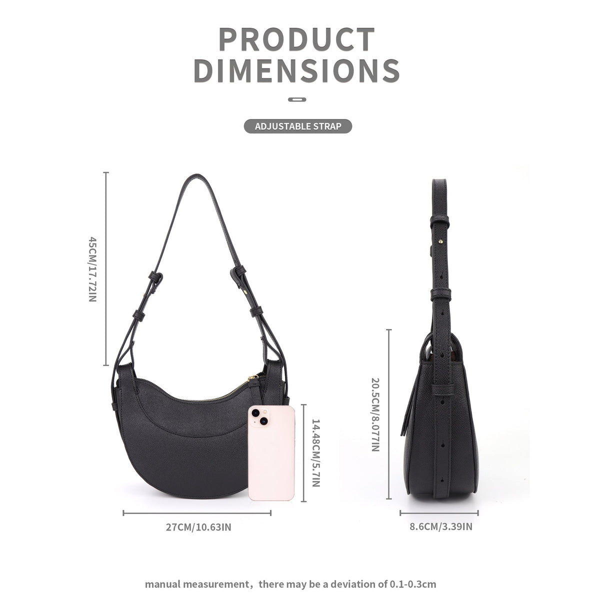 Half moon bag, adjustable shoulder strap crossbody shoulder bag for women, crescent bag, triple use shoulder bag, hobo bag for women,