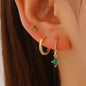 Copper Inlaid Zircon Rhombus Pendant Women 3pcs Earrings Set Studs Buckle Hoops