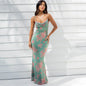 Women's Summer Sexy Backless Tie-Waist Bodycon Printed Spaghetti Strap Dress