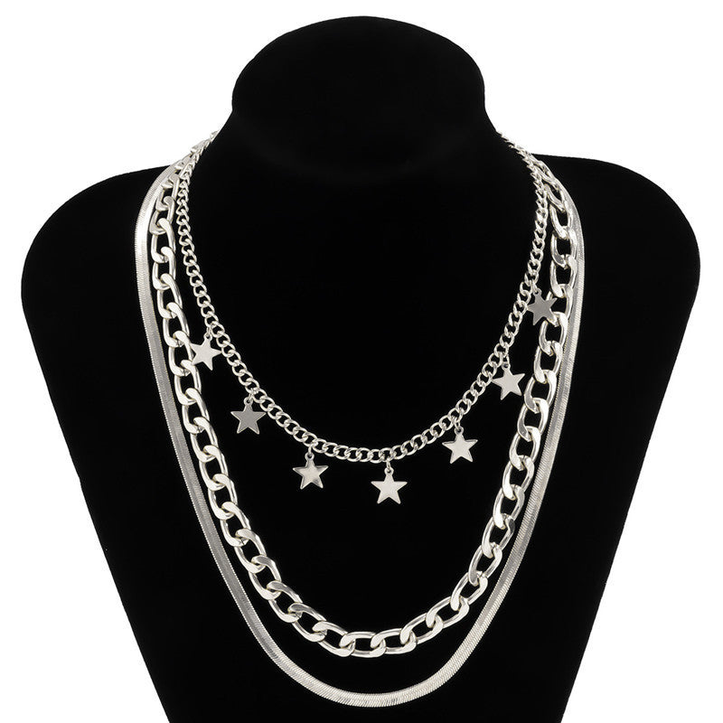 Star Charm Pendants Punk Handmade Multi Layer Chains Necklaces