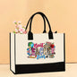 Canvas tote bag, large capacity printed tote bag women's, fashionable waterproof portable shopping bag
