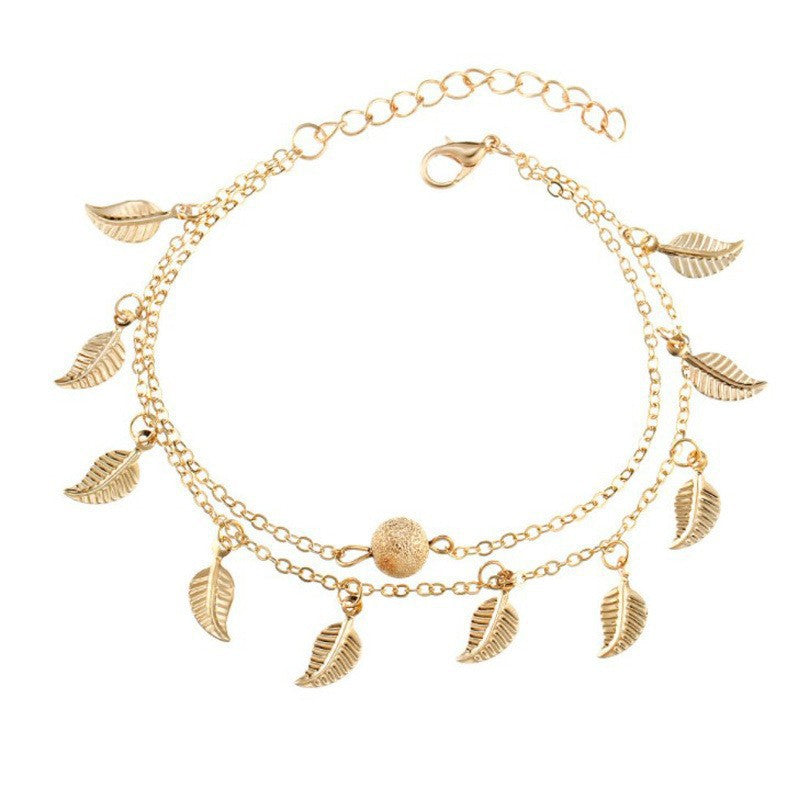 Beach Leaf Layered Tassel Foot Chain Anklets Jewelry
