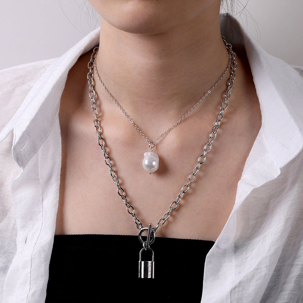 Heart Star Charm Paperclip Chain Choker Necklace Layered Lock Pendant