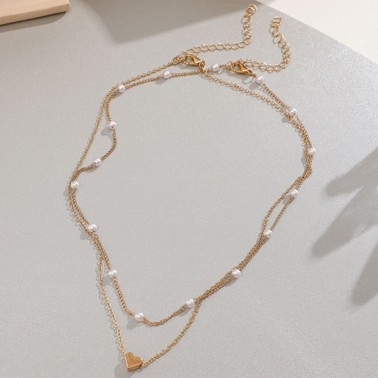Pearl Chain Necklace Love Heart Pendant
