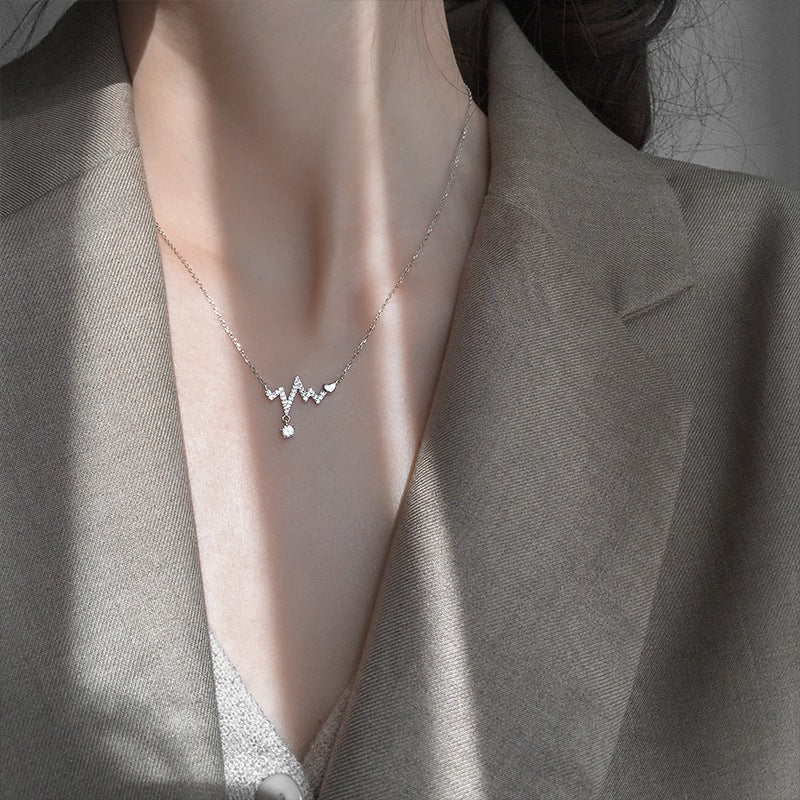 Sweet Crystal Love Heartbeat Choker Necklace