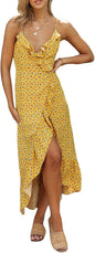 Sexy Floral Print Suspender Skirt Dress - Women's V-Neck Ruffled Reformation