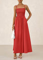 Women's Dress, Thin Shoulder Strap Pleated Vest, Suspender Pocket Dress