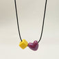 Ceramic Heart & Geometric Square Necklace Women Cute Dainty Clavicle Chain