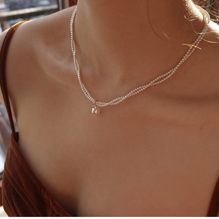 Layered Beaded Teardrop Tiny Pearl Necklace Charms