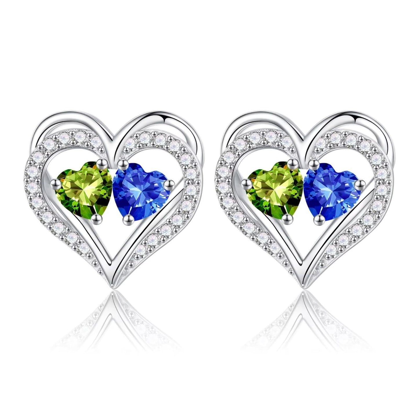 Sterling Silver Birthstone Heart Earrings new