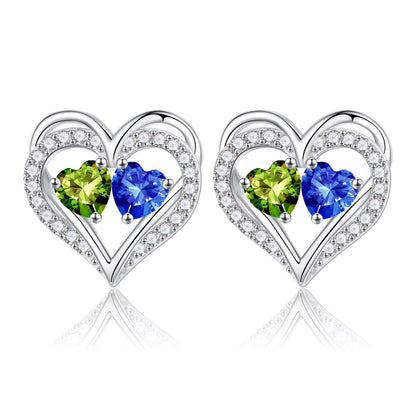 Sterling Silver Birthstone Heart Earrings new