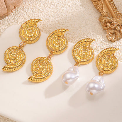 Baroque Irregular Pearl Conch Earrings Art Vintage Handmade Personality Jewelry