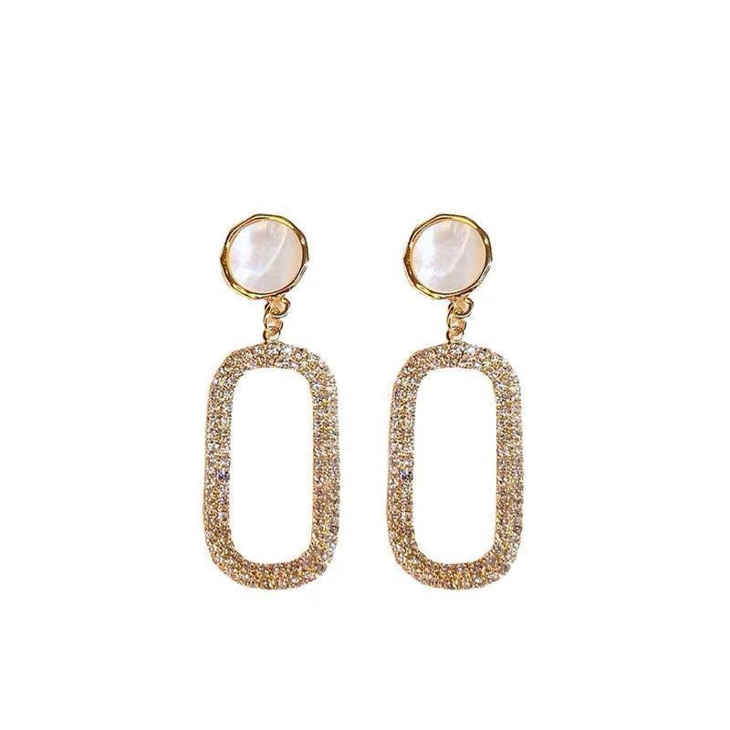 Hollow Rectangle Full Crystal Rhinestone Earrings
