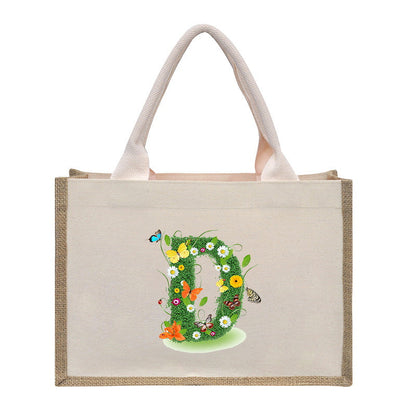 Cotton and linen canvas tote bag, printed letter tote bag, portable light handbag, gift shopping bag