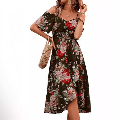 Women's Bohemian Printed Dress Spaghetti Strap Dress Artistic Style