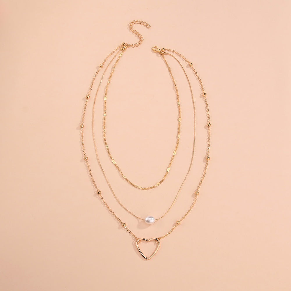 Beads Chain Pearl Hollowed Out Love Necklace