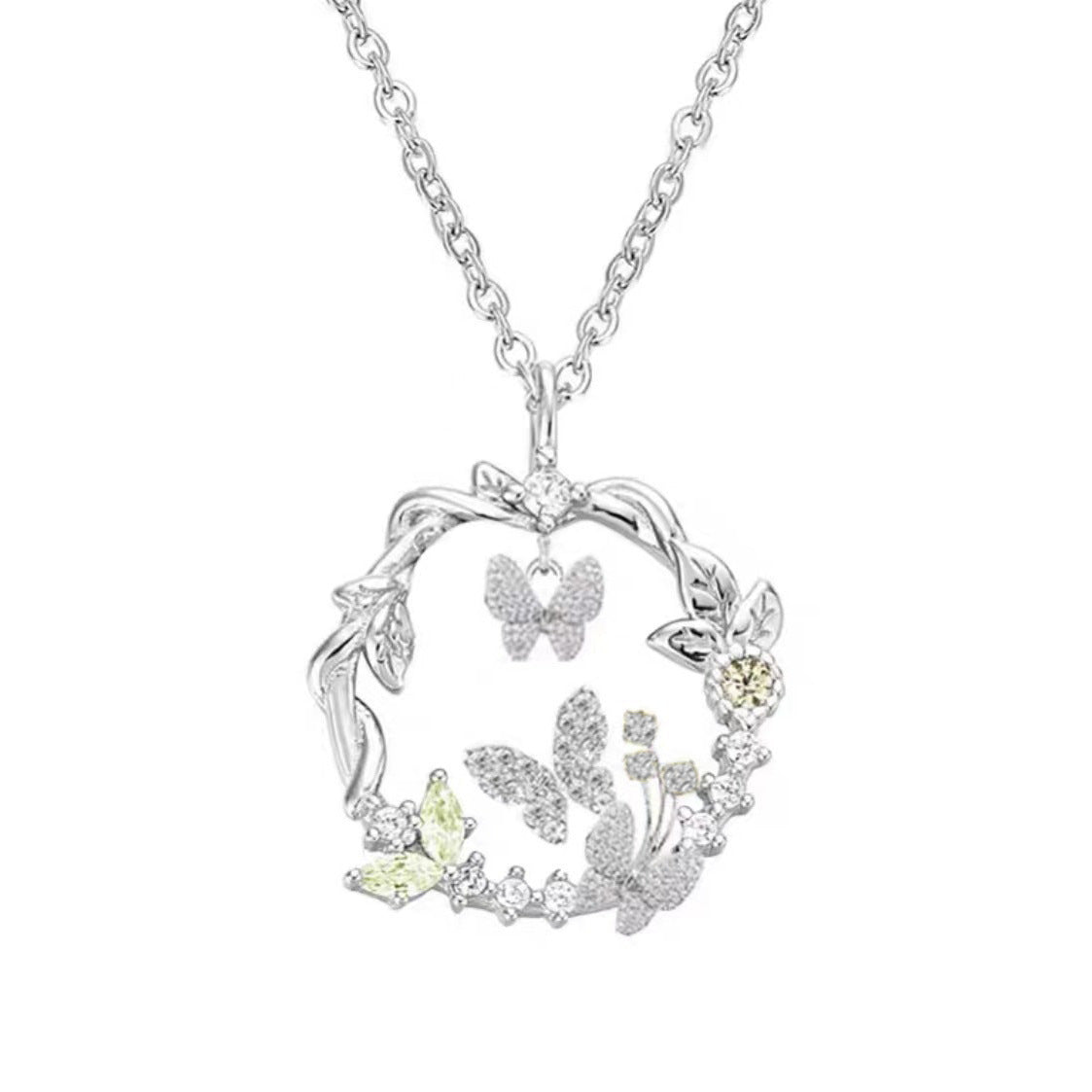 Hollowed Crystal Pink Butterfly Necklaces for Women