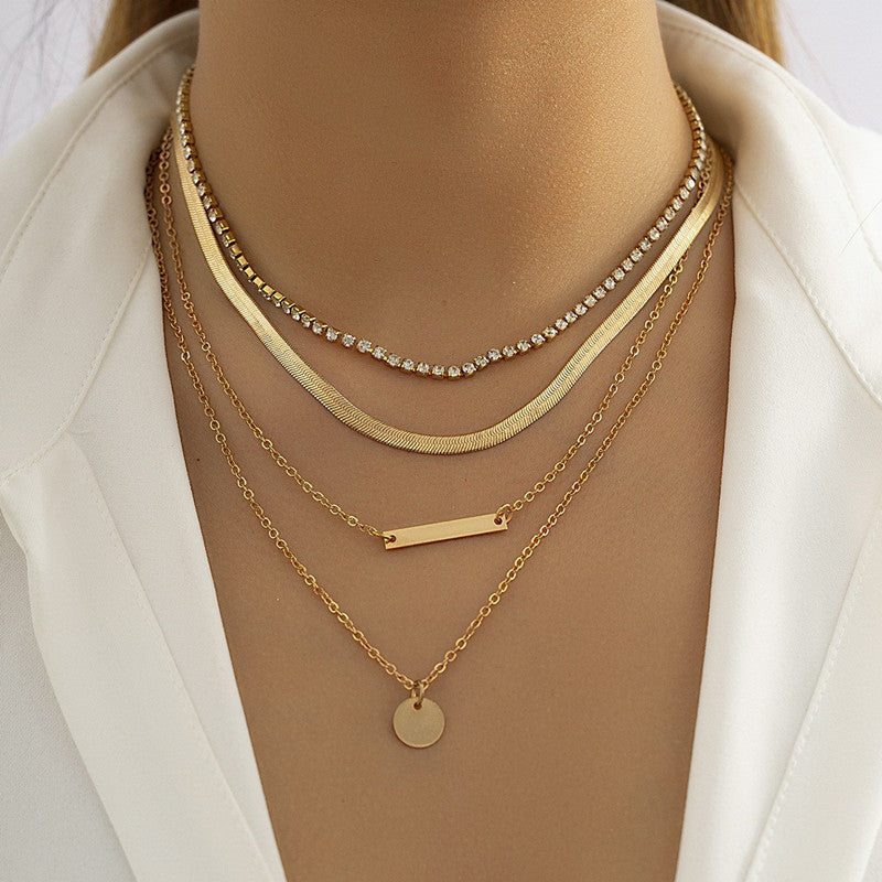 Multi Layer Rhinestone Chain Necklace Set