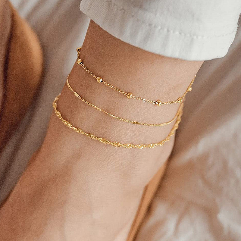 Round Beads Link Chain Anklet Jewelry
