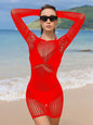 Sexy hip skirt, sexy underwear, one-piece hollowed-out tight-fitting perspective long-sleeved mesh coat w755