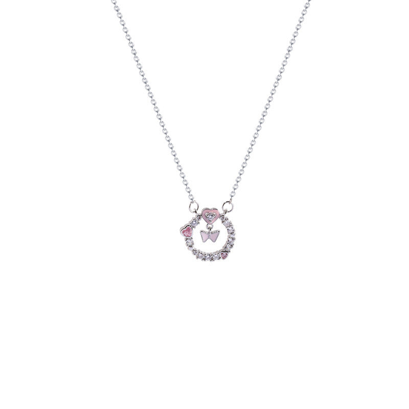 Hollowed Crystal Pink Butterfly Necklaces for Women