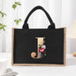 Cotton and linen canvas tote bag, printed letter tote bag, portable light handbag, gift shopping bag