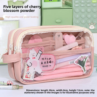 Large Capacity Transparent Pencil Case - Perfectly Designed Stationery Box for Girls in Primary and Junior High School with Simple Separation