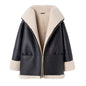 Black Biker Jacket with Shearling Collar Coat