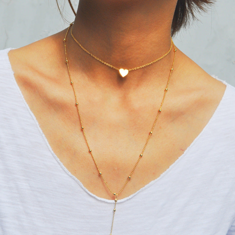 Heart Charm Beaded Long Chain Necklace