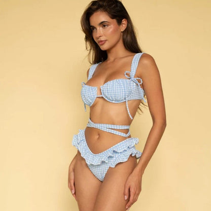 Ladies Split Swimsuit Vintage Polka Dot Traps Gather Sexy Bikini