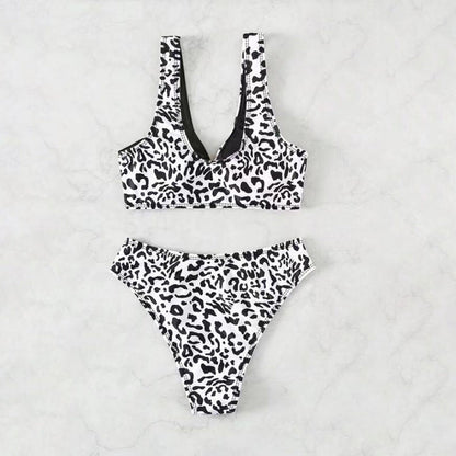 Split swimsuit female sexy leopard print contrasting color splicing bikini swimsuit female