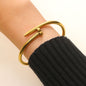 Stainless Steel Gold Bangle Set Zircon Inlaid Nail & Lucky Four Leaf Clover Bangles