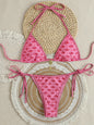Contrasting Print Strap Sexy Bikini Split Swimsuit Batwing Short Sleeve Shirt W Plants Print