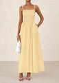 Women's Dress, Thin Shoulder Strap Pleated Vest, Suspender Pocket Dress