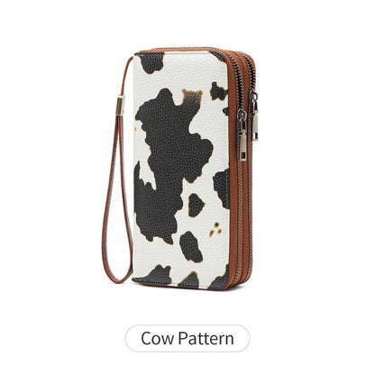 RFID anti-theft brush, women's long wallet, retro cow pattern organ card bag, large capacity clutch bag.