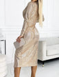 Women's Temperament Sequins Low V-Neck Long Sleeve New Year's Party Dress