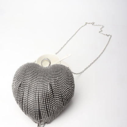 Fringed Rhinestone Bag, Birthday Party purse, Heart Shape Dinner Bag evening Clutch Purse Party, Prom Bag