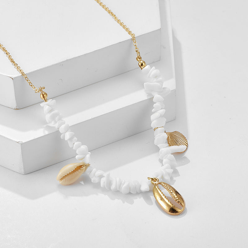 Starfish Shell Stone Pendant Necklace for Women