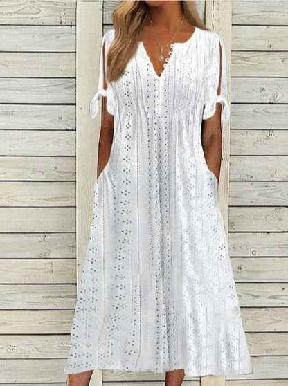 Women's Dress V-Neck Hollow Out Lace Long Dress Women